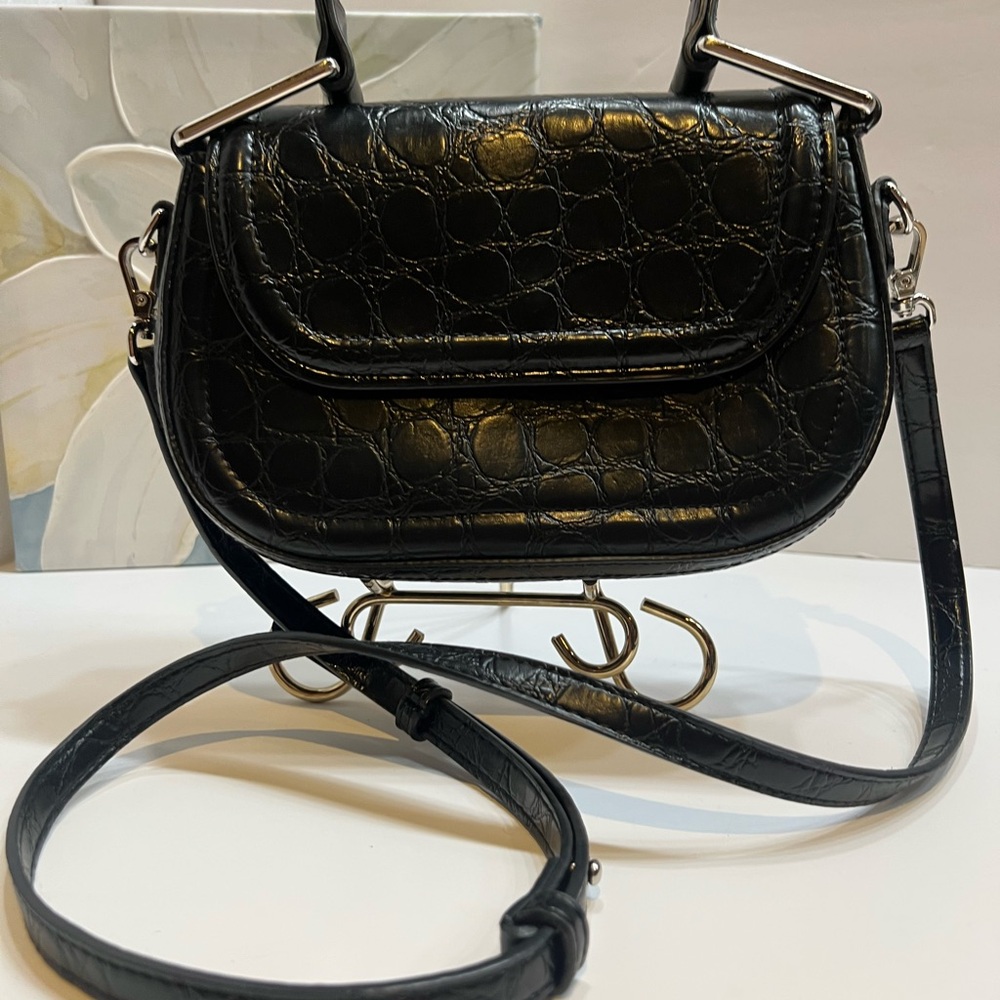 Zara Elegant Black Croc-Embossed crossbody bag satchel purse - Picture 3 of 14